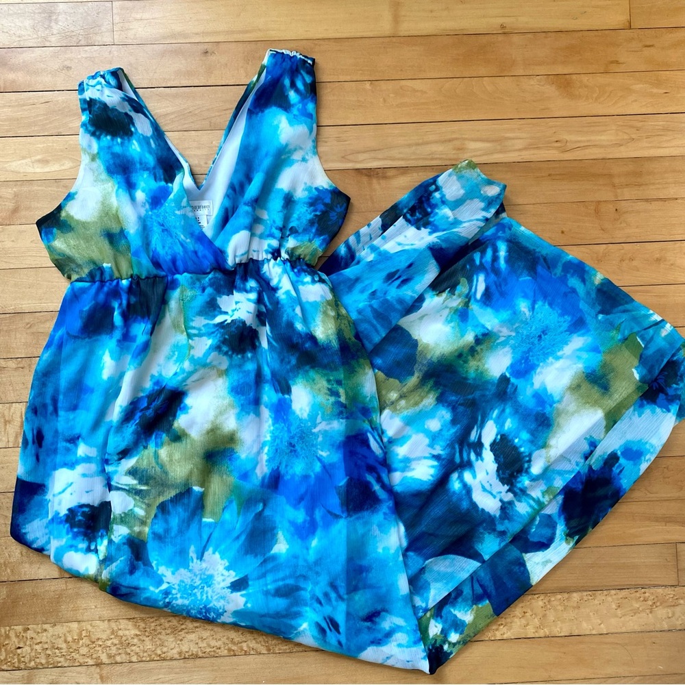 Motherhood Maternity Blue and Green Floral Maxi Dress - Size Small